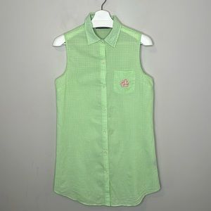 Lauren Ralph Lauren Green and White Gingham Check Button Down Sleeveless Dress